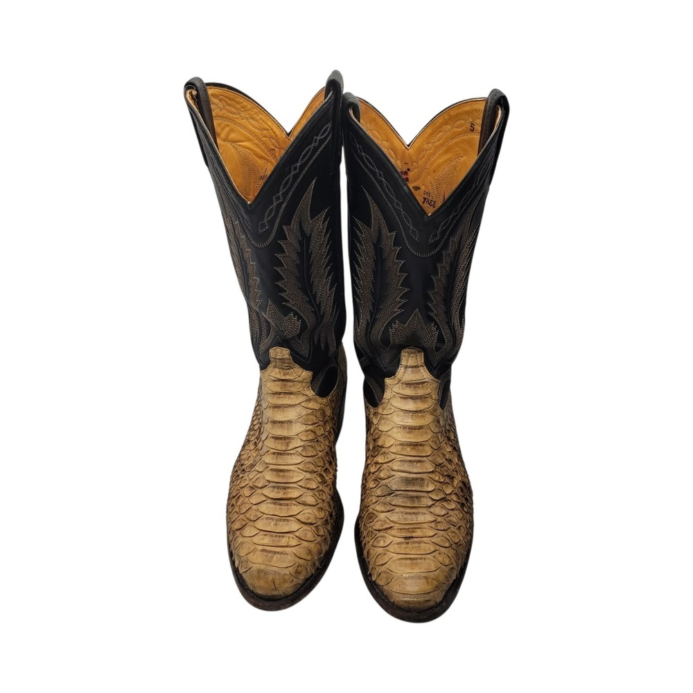 Tony Lama Style 8717 Python Snakeskin Cowboy Boots Women's Size 5 Black Tan